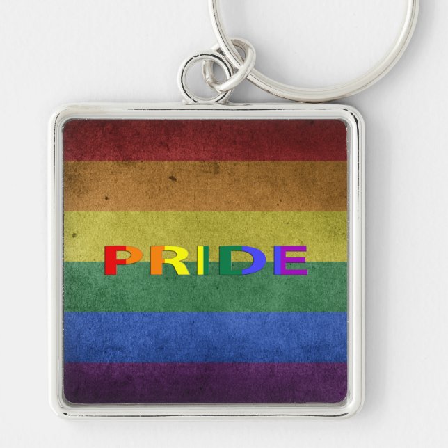 LGBT Rainbow Pride Flag Retro Style Key Ring (Front)