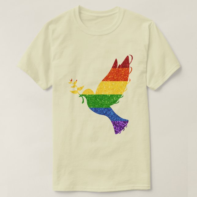 LGBT Rainbow Pride Glitter Peace Dove T-Shirt (Design Front)