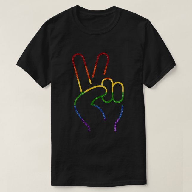 LGBT Rainbow Pride Glitter Peace T-Shirt (Design Front)
