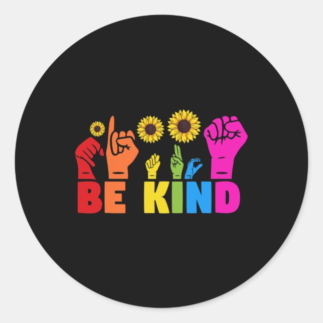 LGBT Rainbow Pride Month  ASL  Be Kind Hand Sign L Classic Round Sticker (Front)