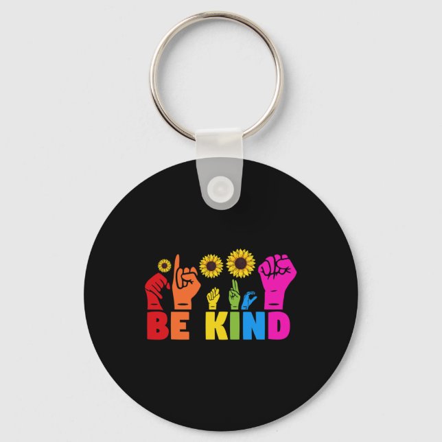 LGBT Rainbow Pride Month  ASL  Be Kind Hand Sign L Key Ring (Front)