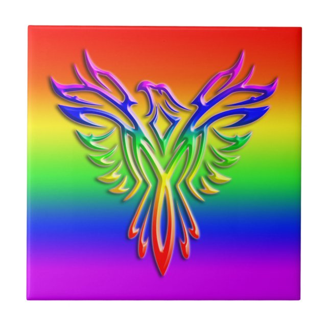LGBT Rainbow Pride Phoenix Rising, embossed-effect Ceramic Tile (Front)