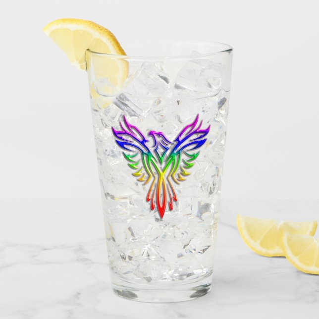 LGBT Rainbow Pride Phoenix Rising, embossed-effect Glass (Front Ice)