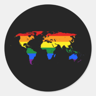 LGBT rainbow pride world map Classic Round Sticker