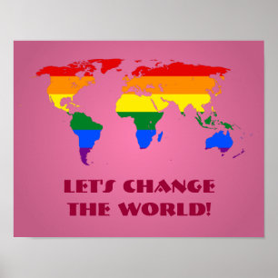 LGBT rainbow pride world map poster