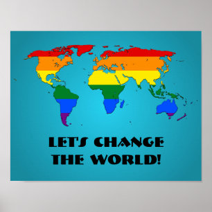 LGBT rainbow pride world map poster