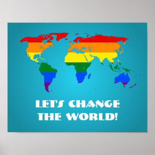 LGBT rainbow pride world map poster