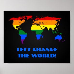 LGBT rainbow pride world map poster