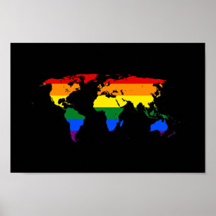 LGBT rainbow pride world map Poster