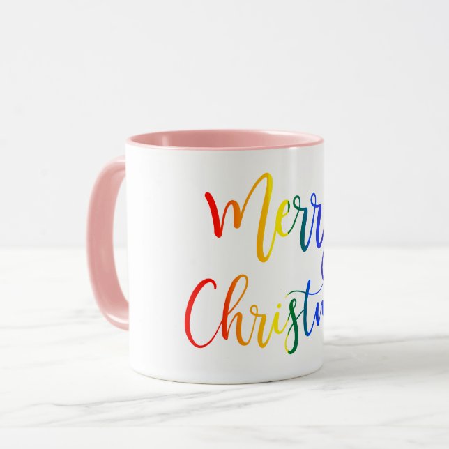 LGBT Rainbow Script Merry Christmas Pride Mug (Front Left)