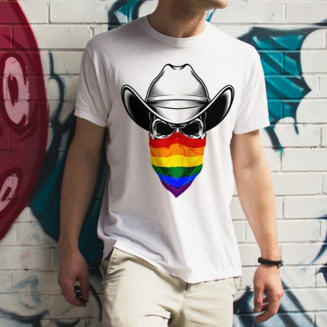 Lgbt Rainbow Skull Cowboy T-shirt (Creator Uploaded)