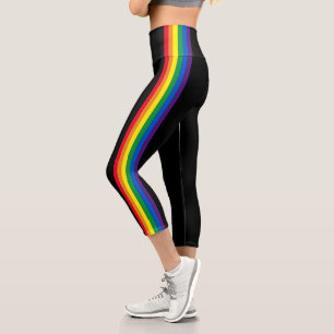 Lgbt rainbow stripes gay pride flag black capri leggings