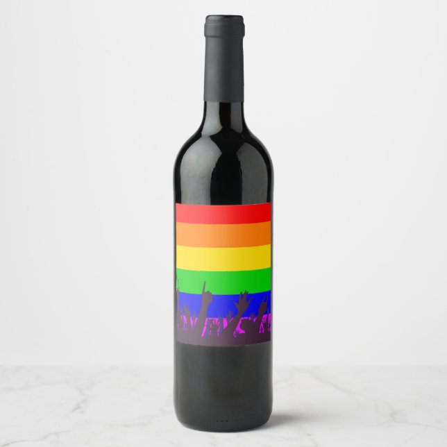 LGBT Rainbow Transgender Rainbow Flag With Waving Wine Label (Front)