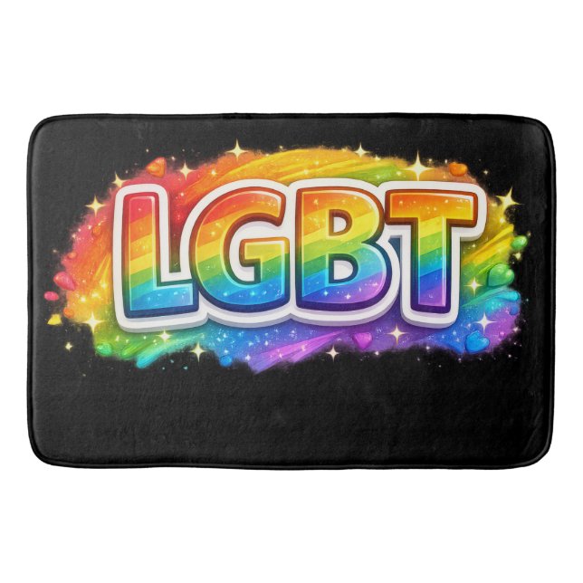 LGBT Rainbow Typography Bath Mat (Front)