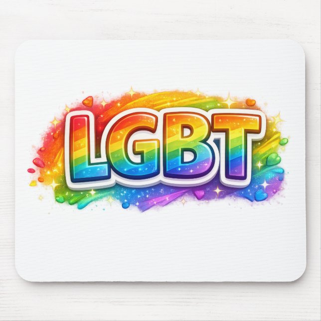 LGBT Rainbow Typography Mouse Pad (Front)