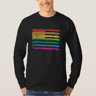LGBT Rainbow USA American Flag Gay Lesbian Patriot T-Shirt
