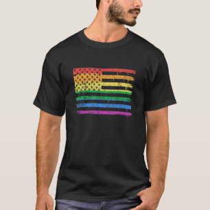 LGBT Rainbow USA American Flag Gay Lesbian Patriot T-Shirt