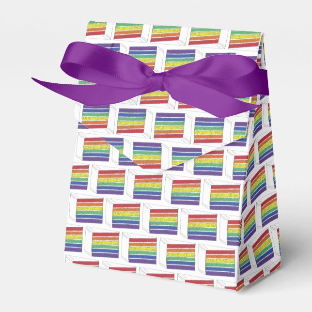 LGBT Rainbow Wedding Layer Cake Slice Gay Pride Favour Box (Front Side)