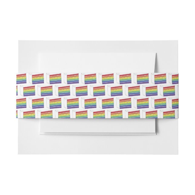 LGBT Rainbow Wedding Layer Cake Slice Gay Pride Invitation Belly Band (Front Example)