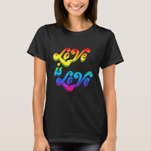 LGBT Retro-Style Love Is Love Rainbow Hearts Gay P T-Shirt