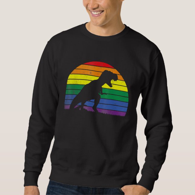 LGBT Rex Gay Pride Lesbian Dinosaur Sunset Retro V Sweatshirt (Front)