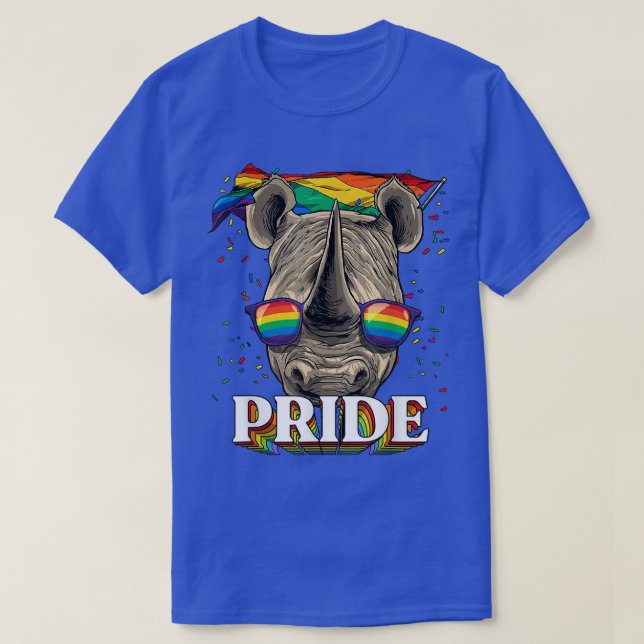 LGBT Rhinoceros Gay Pride LGBTQ Rainbow Flag Sungl T-Shirt (Design Front)