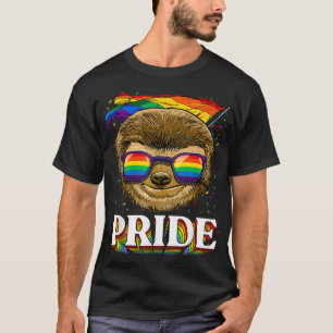 LGBT Sloth Gay Pride LGBTQ Rainbow Flag Sunglasses T-Shirt