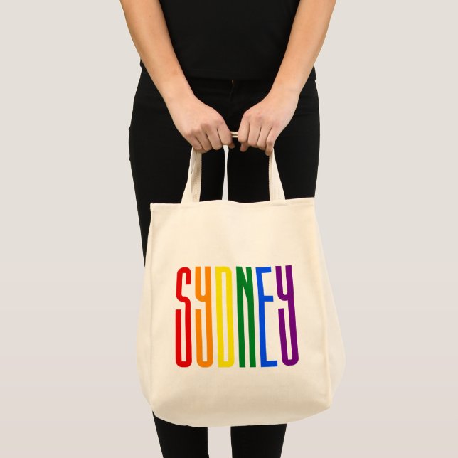 LGBT Sydney Gay Pride Rainbow Text LGBTQ Support Tote Bag (Front (Product))