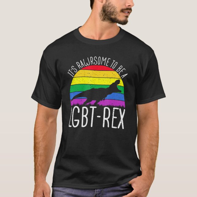 Lgbt - T-Rex Gay Pride Lesbian Dinosaur Sunset  1 T-Shirt (Front)