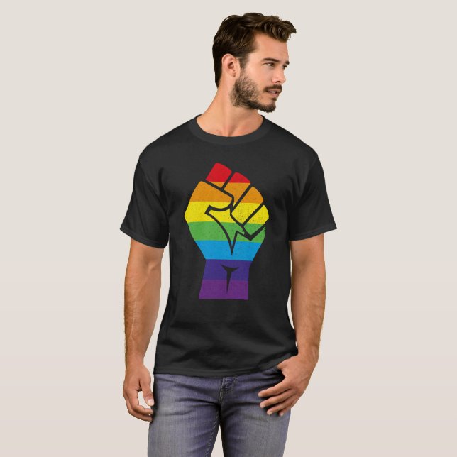 LGBT T-Shirt - Rainbow Resistance Fist (Front Full)