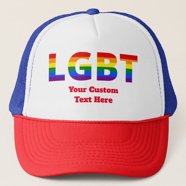 LGBT text pride flag rainbow Trucker Hat (Front)