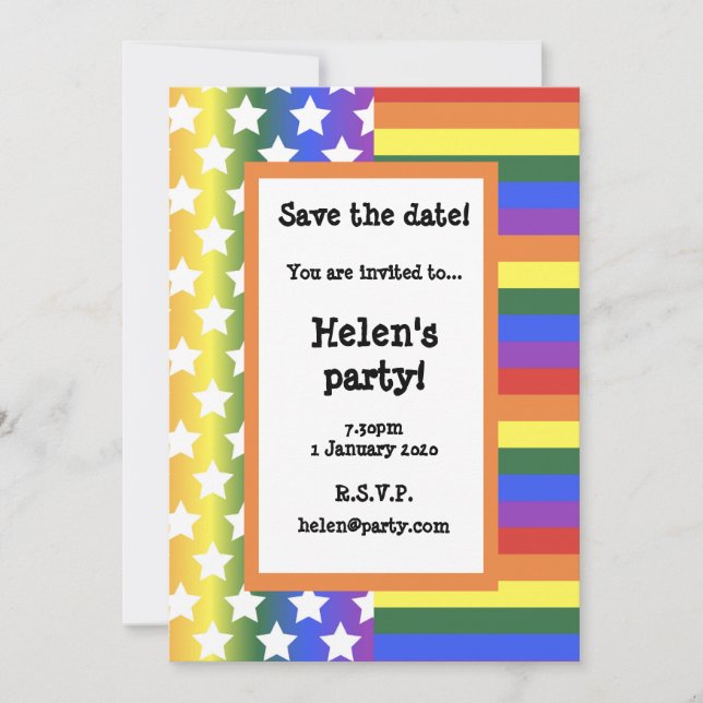 LGBT USA Flag Save The Date Card (Front)
