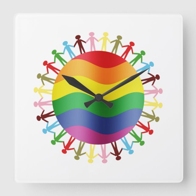 LGBT World Harmony Square Wall Clock (Front)