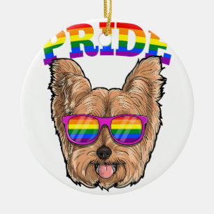 LGBT Yorkshire Terrier Yorkie Dog Gay Pride Rainbo Ceramic Ornament