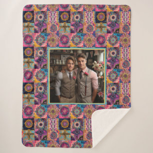 LGBTQ Abstract Bohemian Rhythm Quilt Wedding Sherpa Blanket