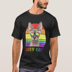 Lgbtq Ally Cat Rainbow Gay Pride Sunglasses T-Shirt