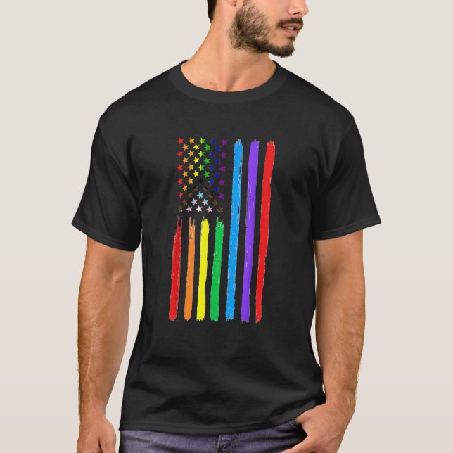 Lgbtq American Flag Pride Rainbow Gay Lesbian Bi T T-Shirt (Front)