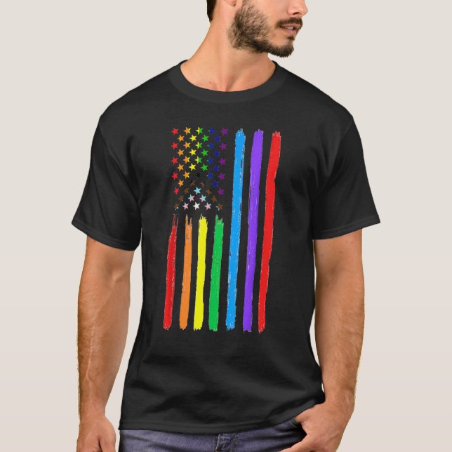 Lgbtq American Flag Pride Rainbow Gay Lesbian Bi T T-Shirt (Front)