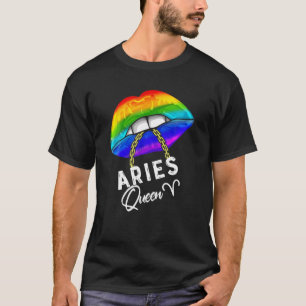 LGBTQ Aries Queen Lips Zodiac Rainbow Gay Pride Fl T-Shirt