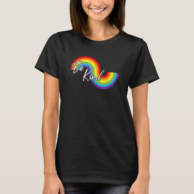 LGBTQ Be Kind Gay Pride LGBT Ally Rainbow Flag Ret T-Shirt (Front)