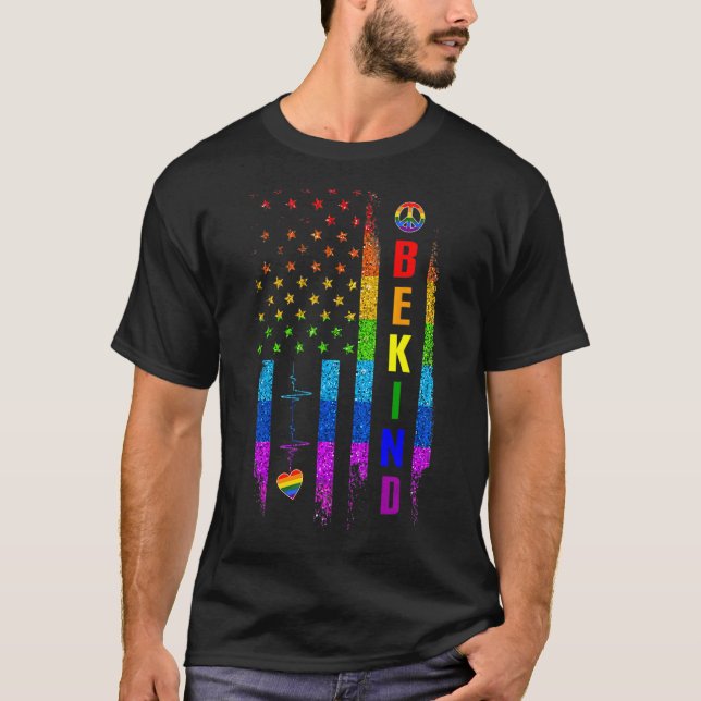 Lgbtq Be Kind Gay Pride Lgbt Rainbow American Flag T-Shirt (Front)