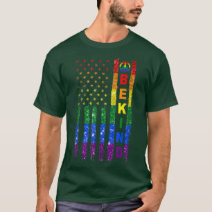 LGBTQ Be Kind Gay Pride LGBT Rainbow American Flag T-Shirt