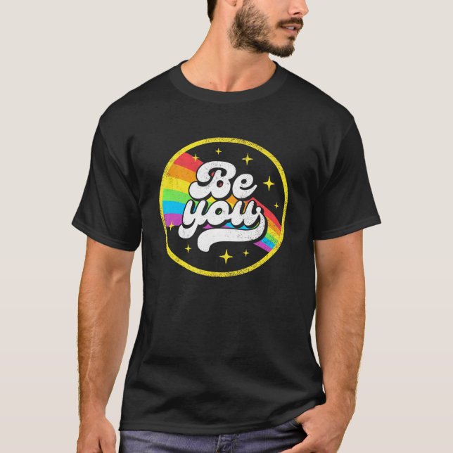 Lgbtq Be You Gay Pride Lgbt Ally Rainbow Flag Retr T-Shirt (Front)