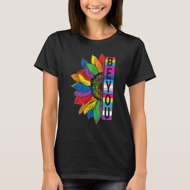 LGBTQ Be You Gay Pride LGBT Ally Sunflower Retro V T-Shirt (Front)