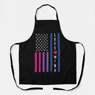 LGBTQ Bisexual Pride Love Wins USA American Flag Apron