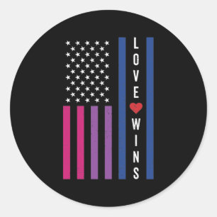LGBTQ Bisexual Pride Love Wins USA American Flag Classic Round Sticker