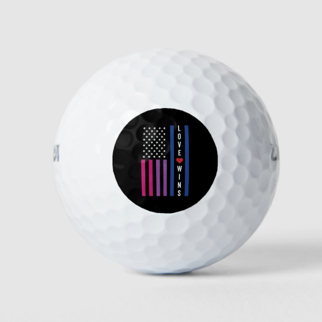 LGBTQ Bisexual Pride Love Wins USA American Flag Golf Balls (Front)