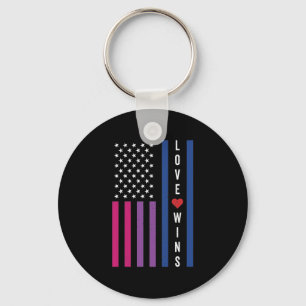 LGBTQ Bisexual Pride Love Wins USA American Flag Key Ring