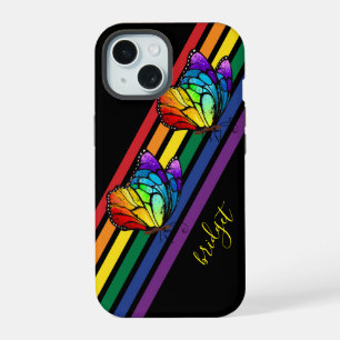 lgbtq black + colourful stripes butterfly name iPhone 15 case