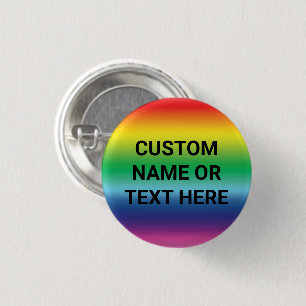 Lgbtq black custom text rainbow gradient gay pride 3 cm round badge